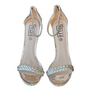 Elegant Silver Braided Strap Heels